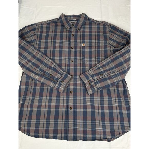 Carhartt Mens XL Relaxed Fit Gray Plaid Long Sleeve Button Down Work Shirt - Picture 6 of 14